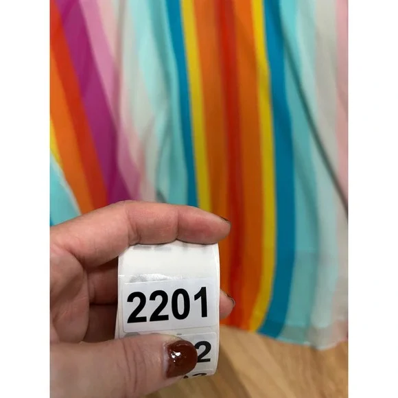 Trina Turk 25th Anniversary Rainbow Stripe Silk Lined Kaftan Tunic Dress Large - Picture 9 of 9